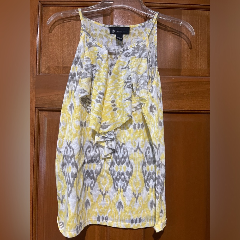 INC International Concepts Asymmetrical Yellow and Gray Skirt